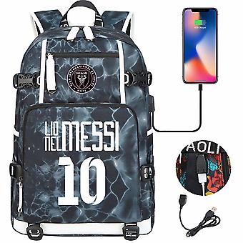 Football Messi Backpack Waterproof Travel Bag USB Charger Included  Black School Bag Large Capacity for Travel and School - Main Image
