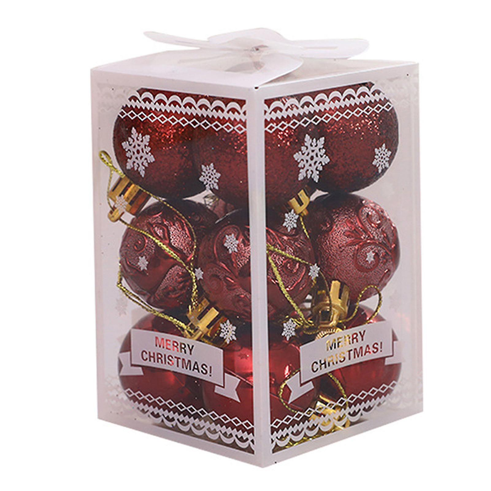 12ks /1 Box Plastový Xmas Ball Vibrant Color Glitter Powder Lesklá vianočná guľa s závesným lanom pre Xmas Tree