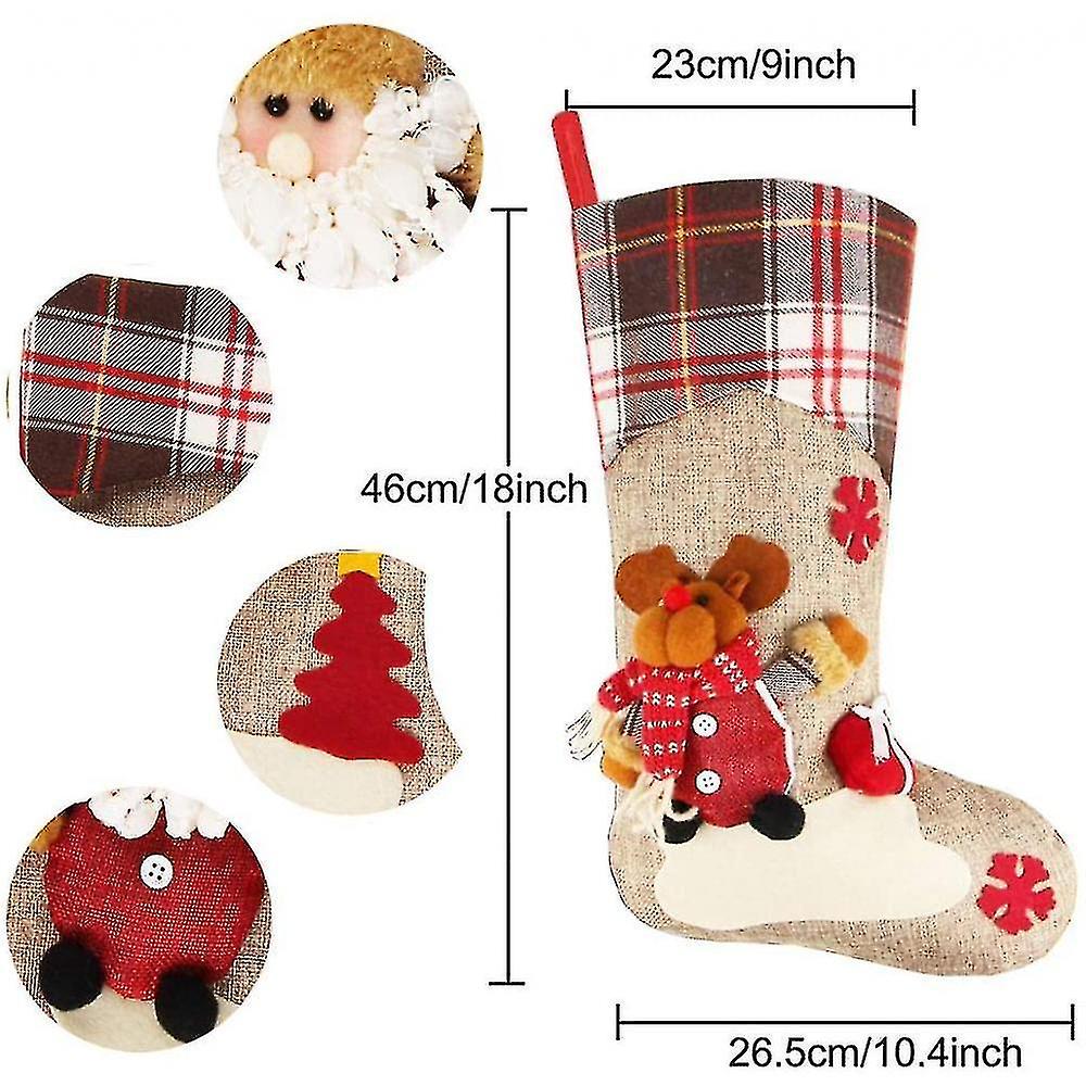 Christmas Stocking Set Of 3 18" Large Xmas Sock Sack Gift Bag For Tree Decoration Christmas Ornament