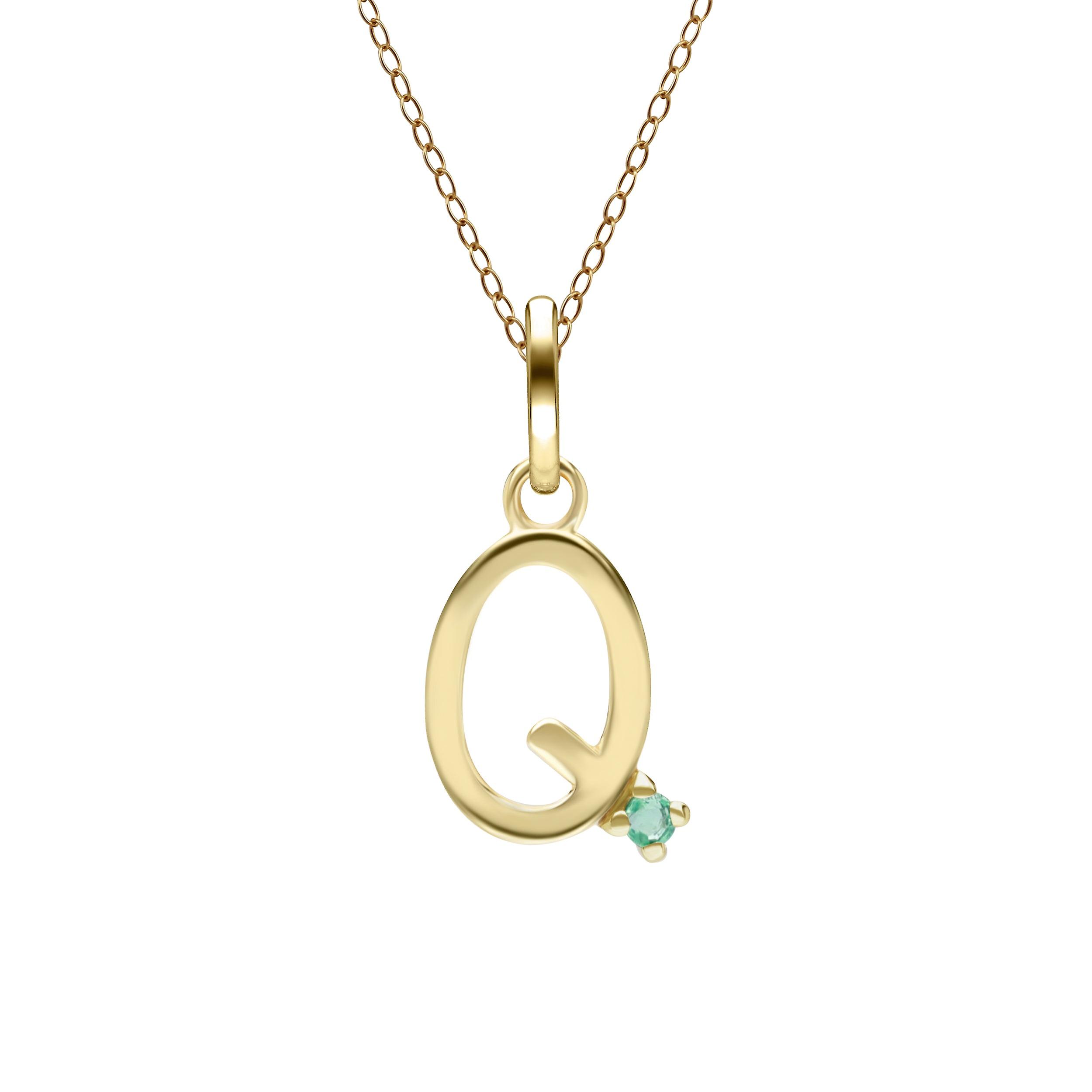 Initial Q Emerald Letter Necklace in 9ct Yellow Gold