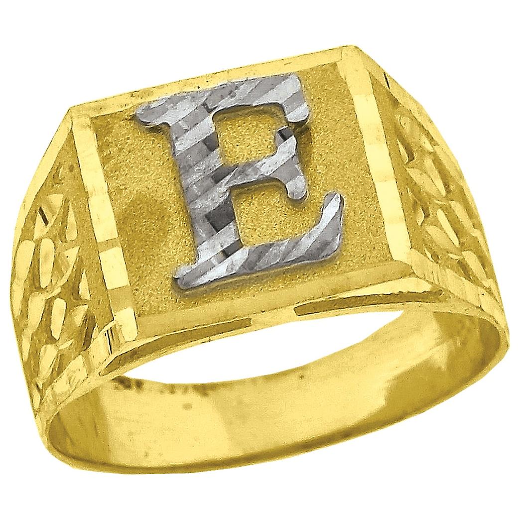10k Two tone Gold Unisex Letter Name Personalized Monogram Initial E Band Ring 11.6x13.20mm Wide Size 8.5-Band Style-Rin