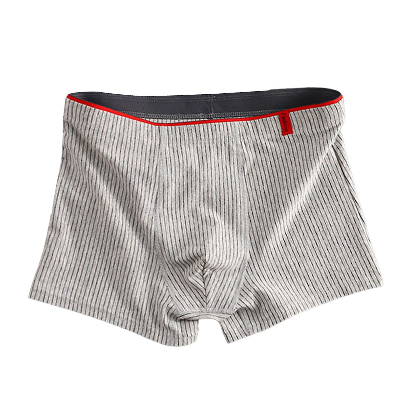 Mid-rise Elastic Men Underpants Sweat Absorbing Fine Sewing Sexy Stripe U Convex Cotton Shorts Panties