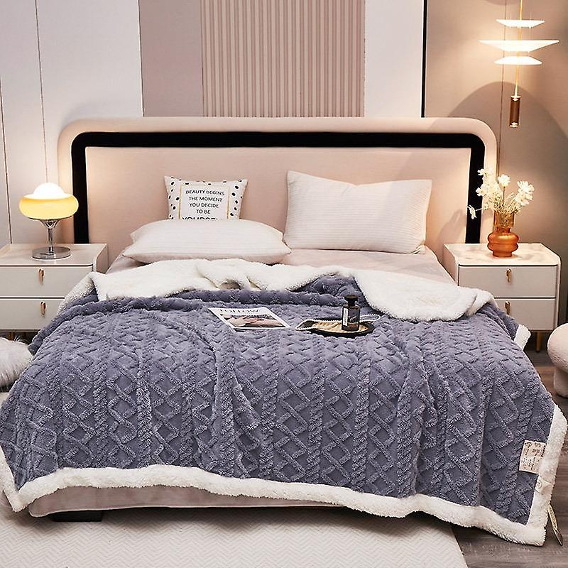 Thick Winter Blanket Throw Soft Warm Wool Blankets for Beds Plaid Taff Cashmere Lamb Thermal Quilt Bedspread
