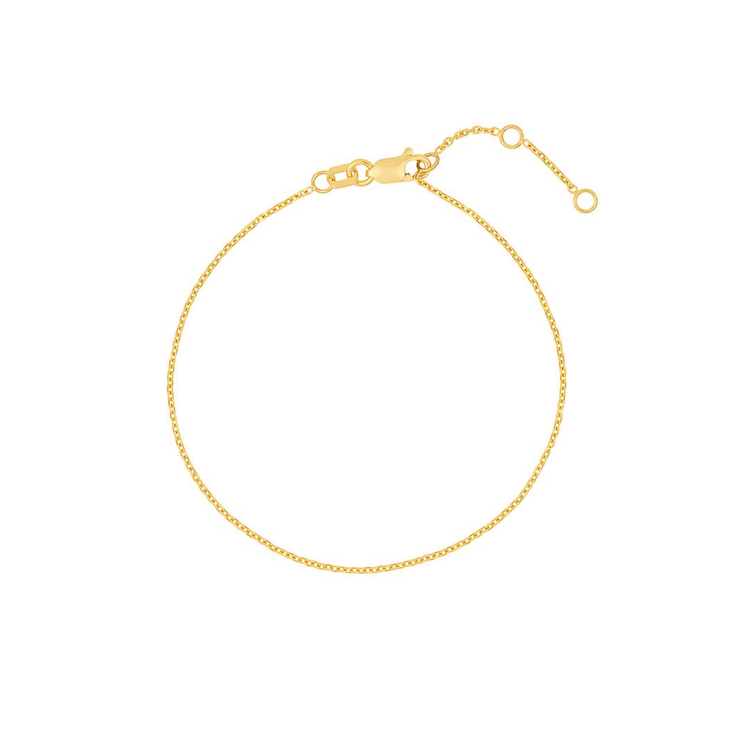 14Kイエローゴールド1.05mmオープンスパークルカット調節可能ケーブルロブスターロッククロージャーブレスレット7.25インチリンクブレスレット女性用