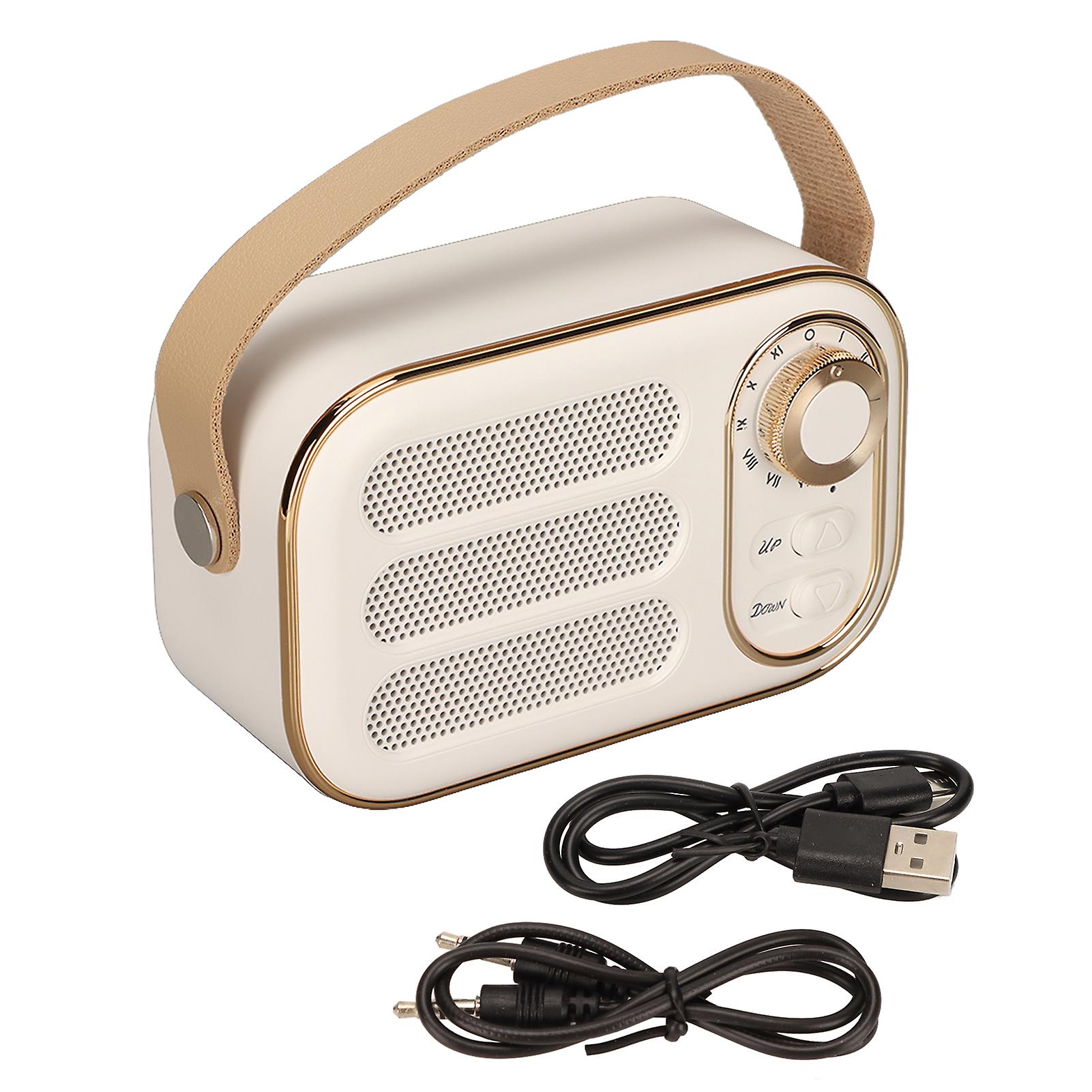 White Retro Bluetooth Speaker: HiFi Stereo Sound, Portable Wireless with USB Charging