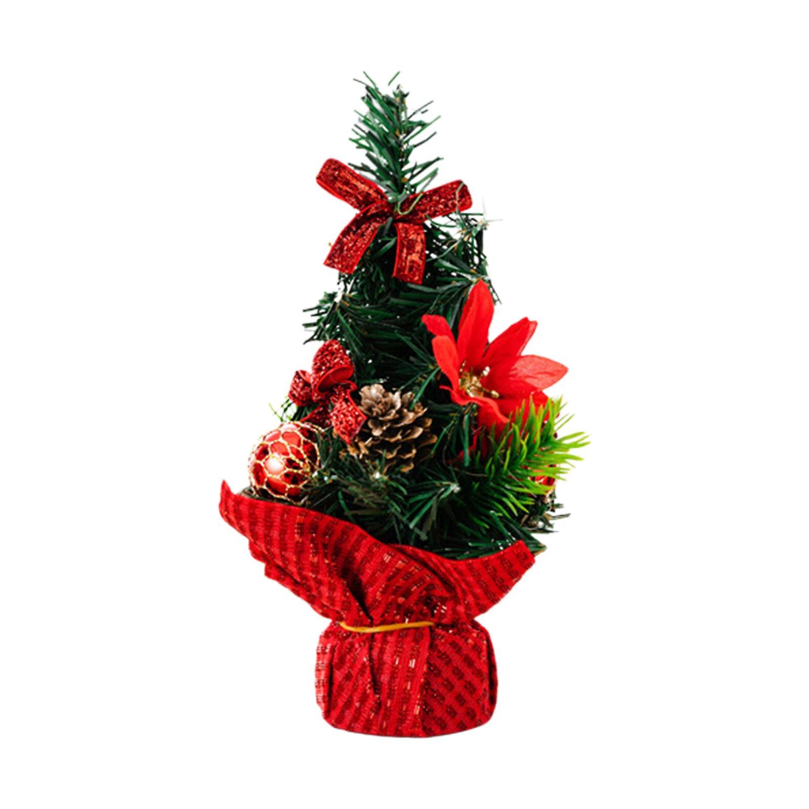 Mini Artificial Christmas Tree Hanging Ornaments for Countertop Indoor Desk Red