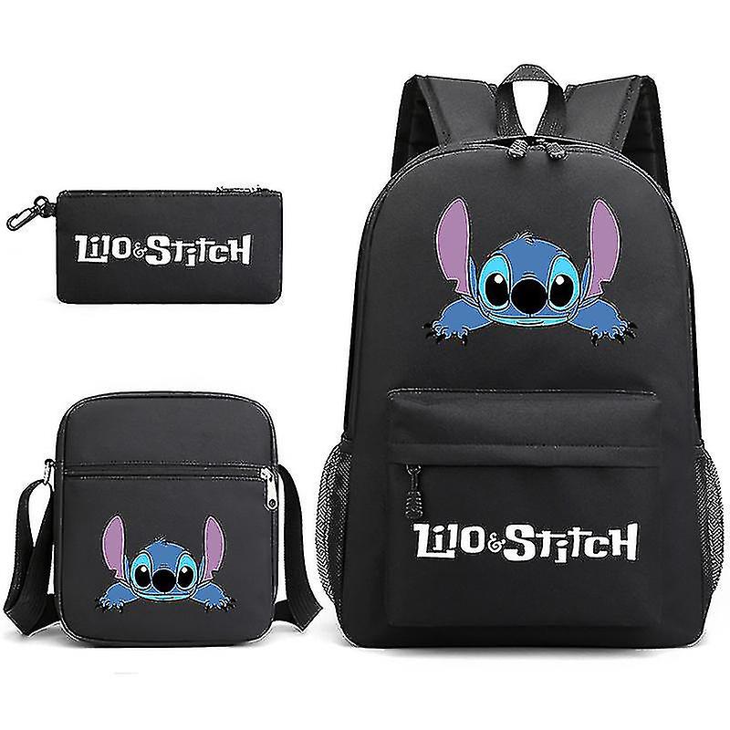 Lilo Stitch Reppu Opiskelijan koululaukku Pieni olkalaukku Lyijykynälaukku Kolmiosainen Setti korkea laatu