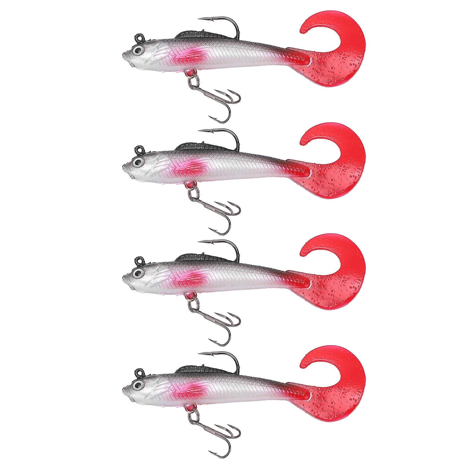 Nimomo Fishing Accessory Bass Fishing Lure Soft Swimbait Grub Worm Tail with 2 Hooks, 4Pcs, Freshwater Saltwater Fishing Accessory