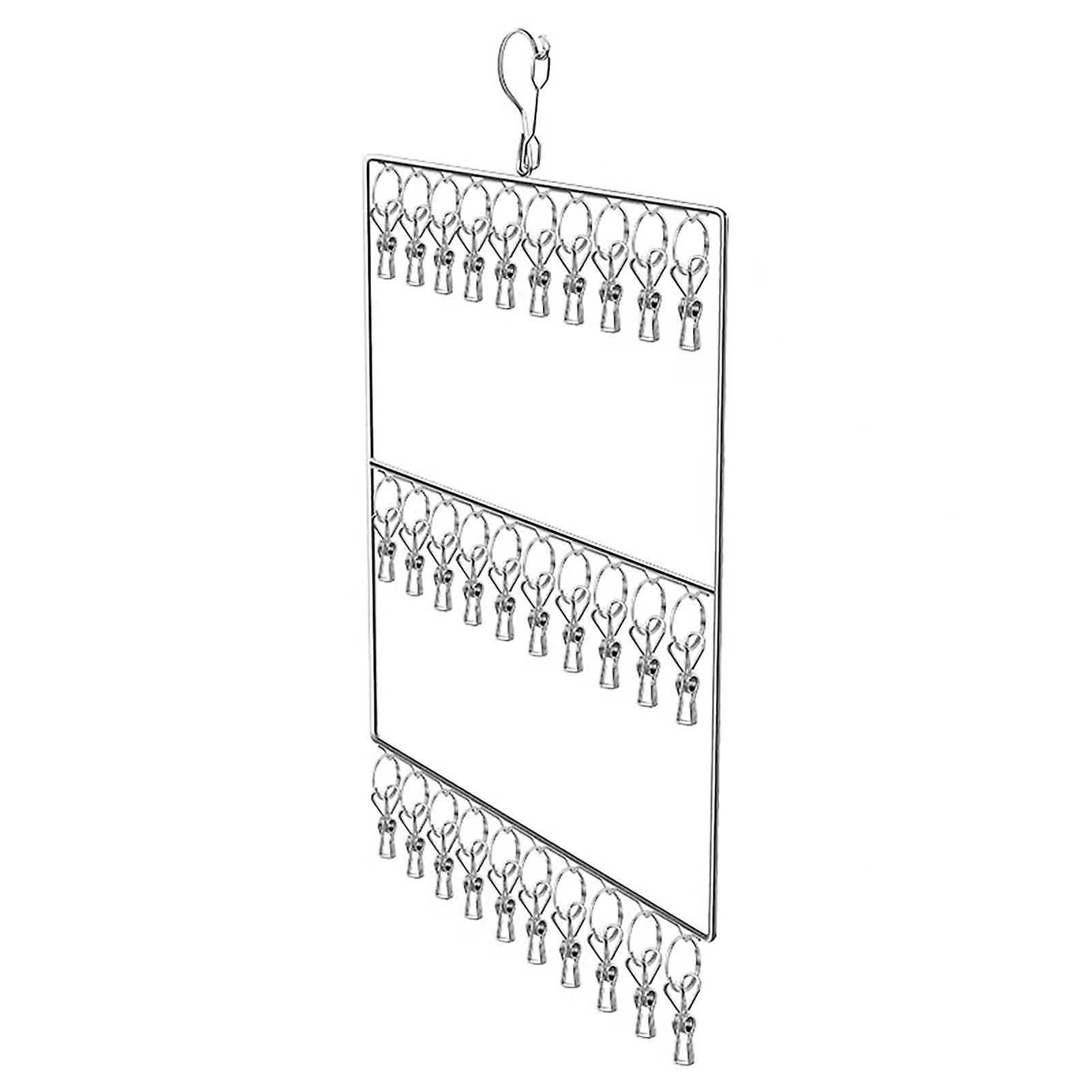 Stainless Steel Drying Rack Multi Layer Clothes Rack Home Dormitory Balcony Windproof Rack 30 Clips 