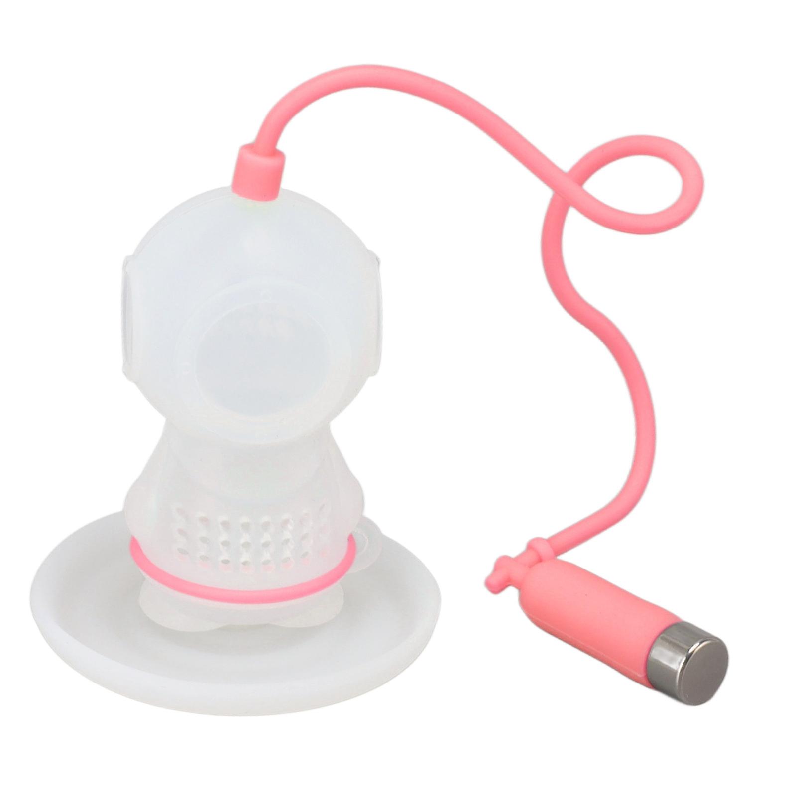Silicone Tea Infuser Cute Diver Shape Loose Tea Leaf Filter Tea Diffuser Strainer with Chain and Drip Tray for Home Pink 