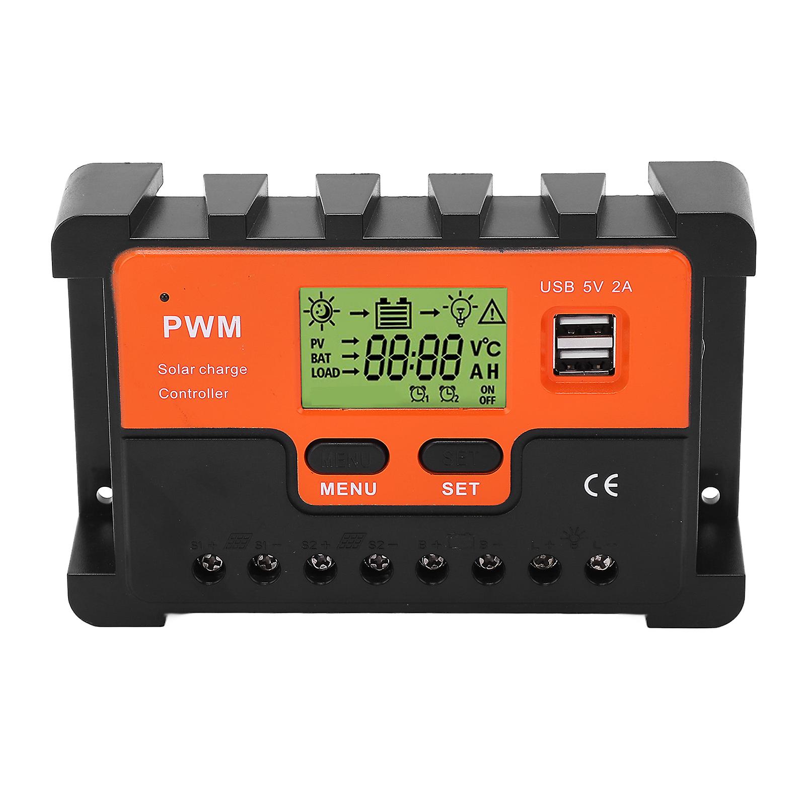 PWM Solar Controller 12V/24V Automatic Identification Waterproof 28AWG To 10AWG 20A Solar Controller with 2 USB 5V Output LCD