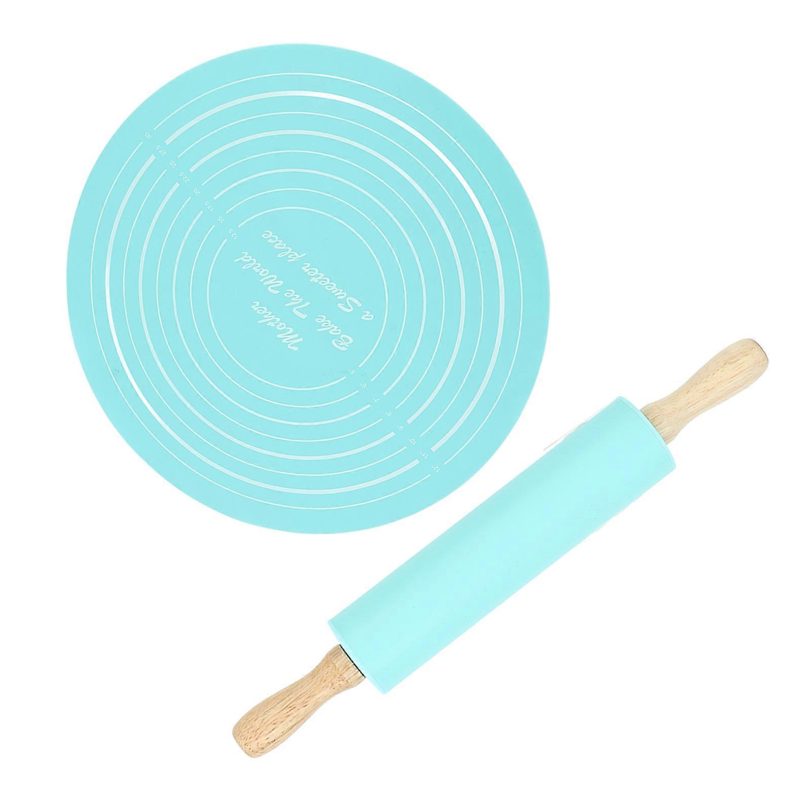 Rolling Pin Pastry Baking Mat Large Silicone Rolling Pin Kneading Pad Baking Tool for Kitchen Blue 