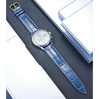 Genuine Leather Replacement Watch Band Multicolor Waterproof for Men Women, G-Blue (17mm)