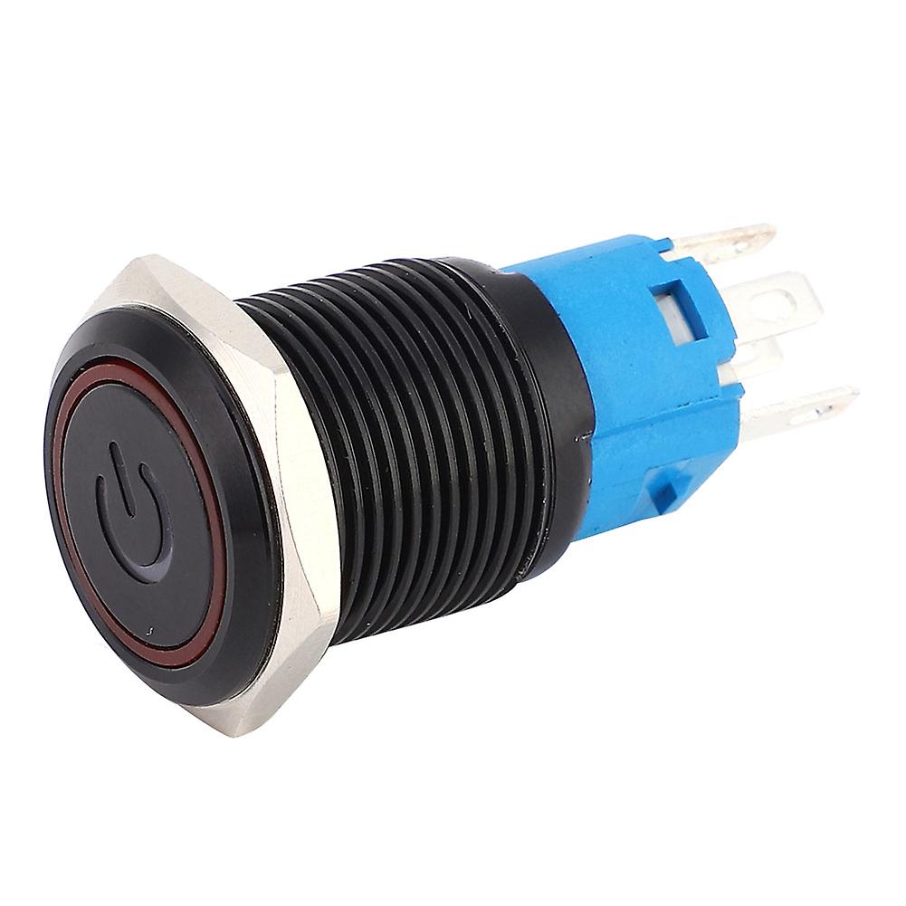 2PCS Black Self Locking Metal Switch IP65 Protection with LED Lamp and Symbol 16mm(Red 24VDC)