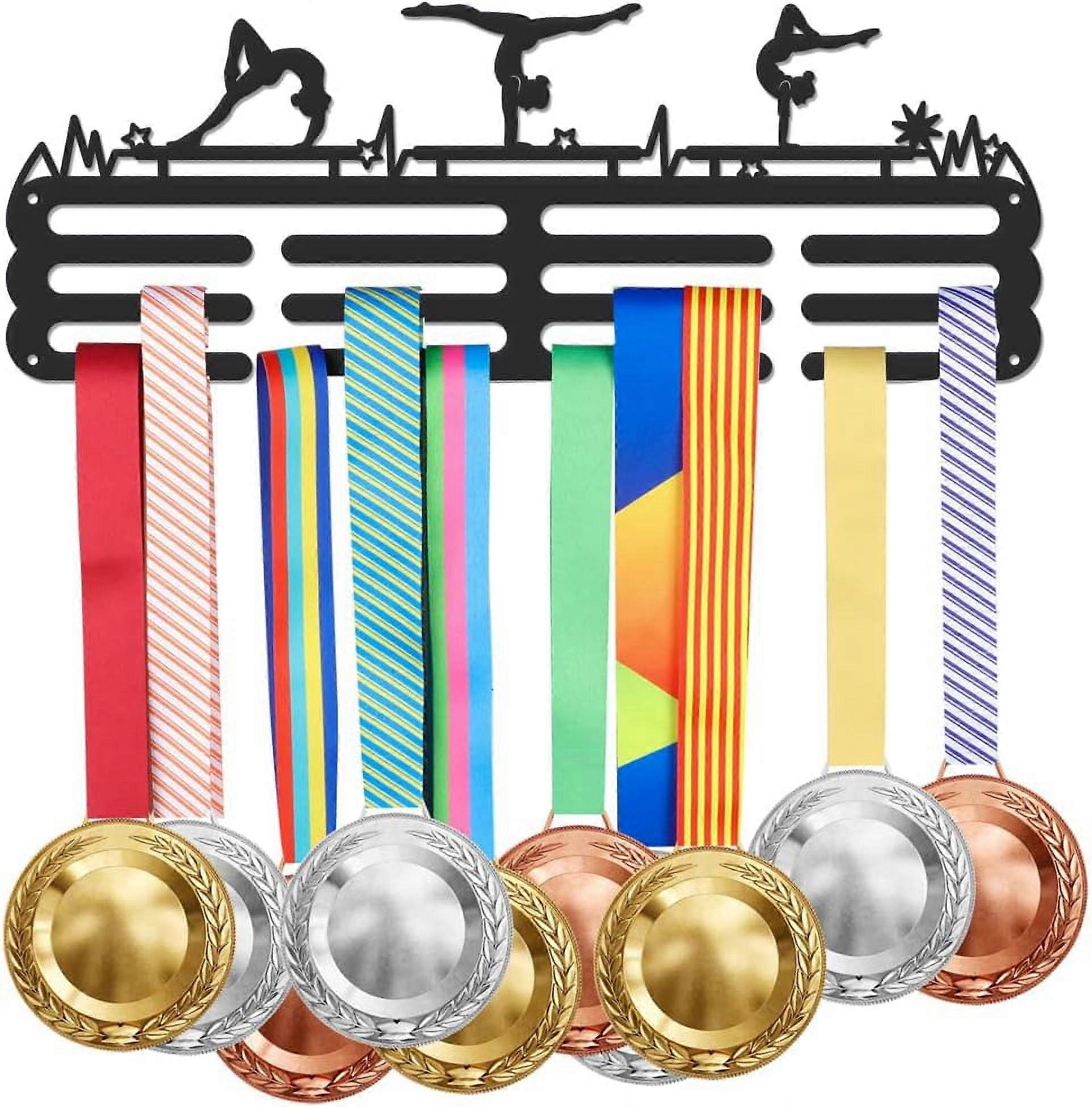 Gymnastics Medal Holder with ECG Shapes Medals Display Iron Wall Mounted Hooks Medal Rack Display Competition Medal Holder Display Wall Hanging for Ov
