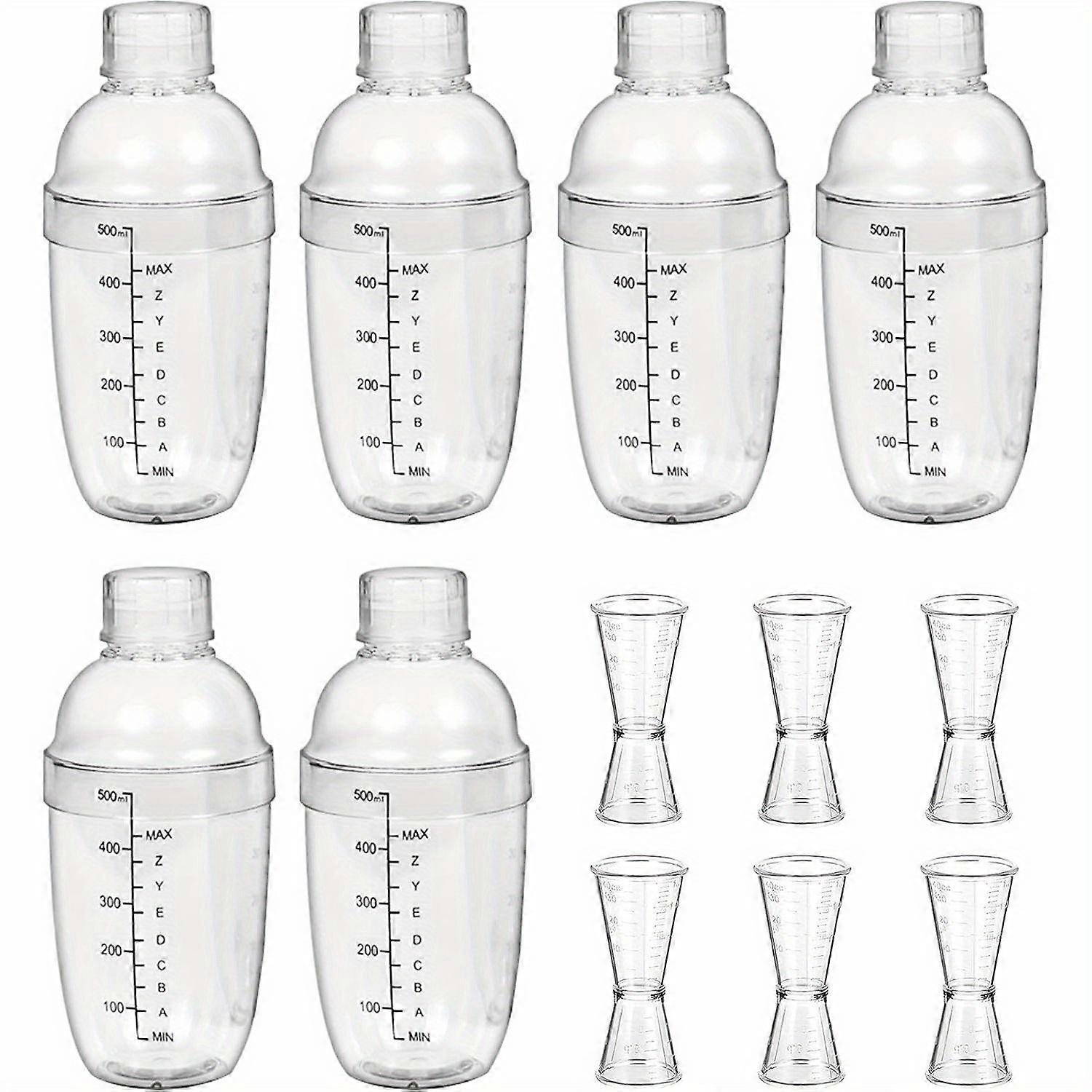 6 Pcs Acrylic Cocktail Shaker Set with Built-In Strainer and Measuring Jigger, 17oz Clear Drink Mixer for Bar and Home Use