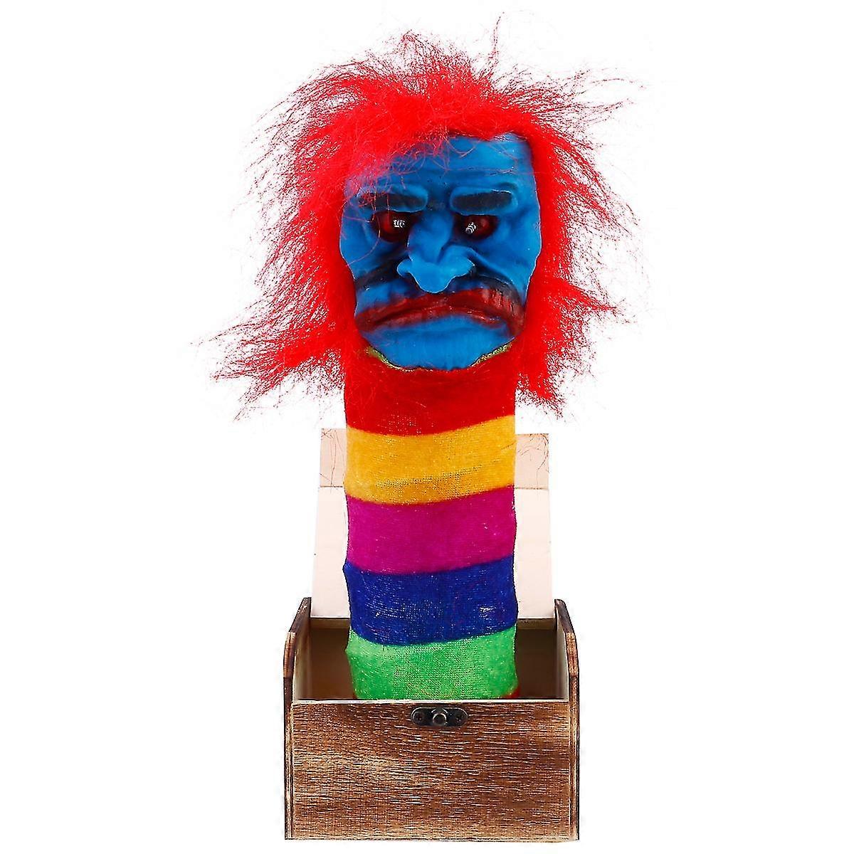 1 pc ליל כל הקדושים מתיחה תיבת הפחדה תיבת הפתעה מעץ מכשפה מפחידה צעצוע מצחיק עם צליל אימה ואור ללא סוללה (מכשפה שיער אדום עם צבע אקראי