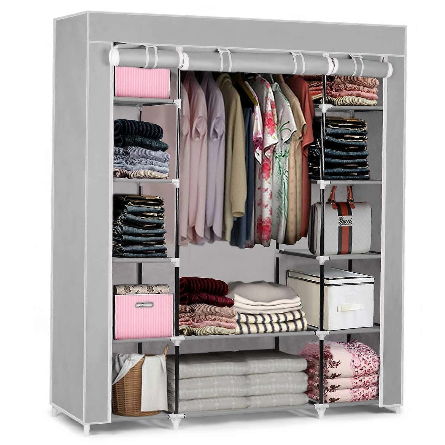 Large Textile Wardrobe Massido - Grey
