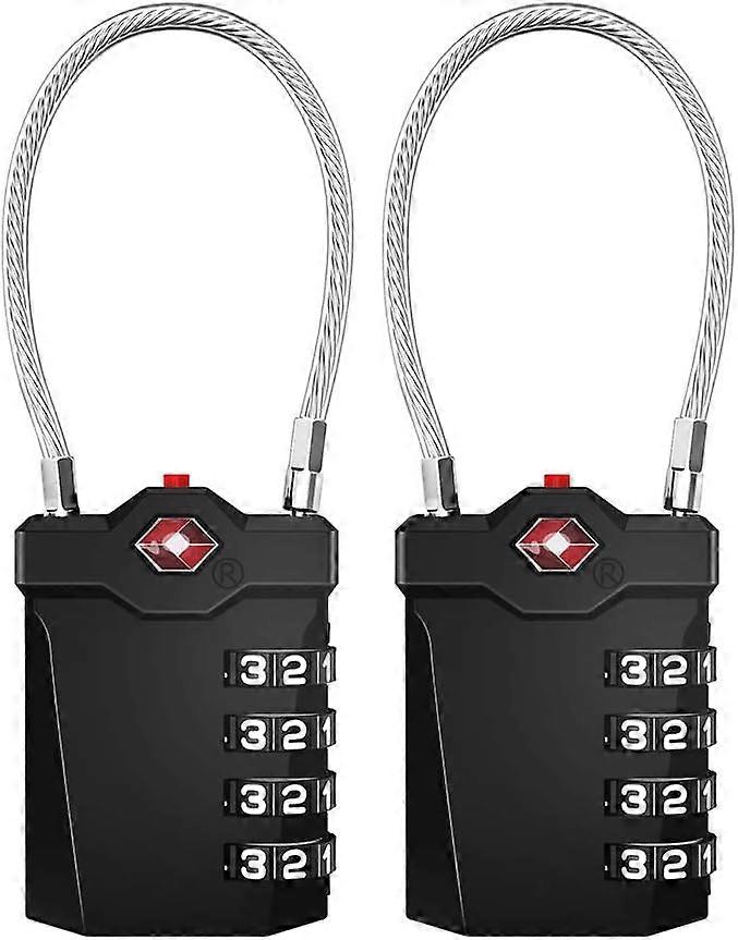 Luggage Lock, 4 Digit Combination Lock with Open Alarm, Cable Lock for Gym Locker (2 Pieces, Black)