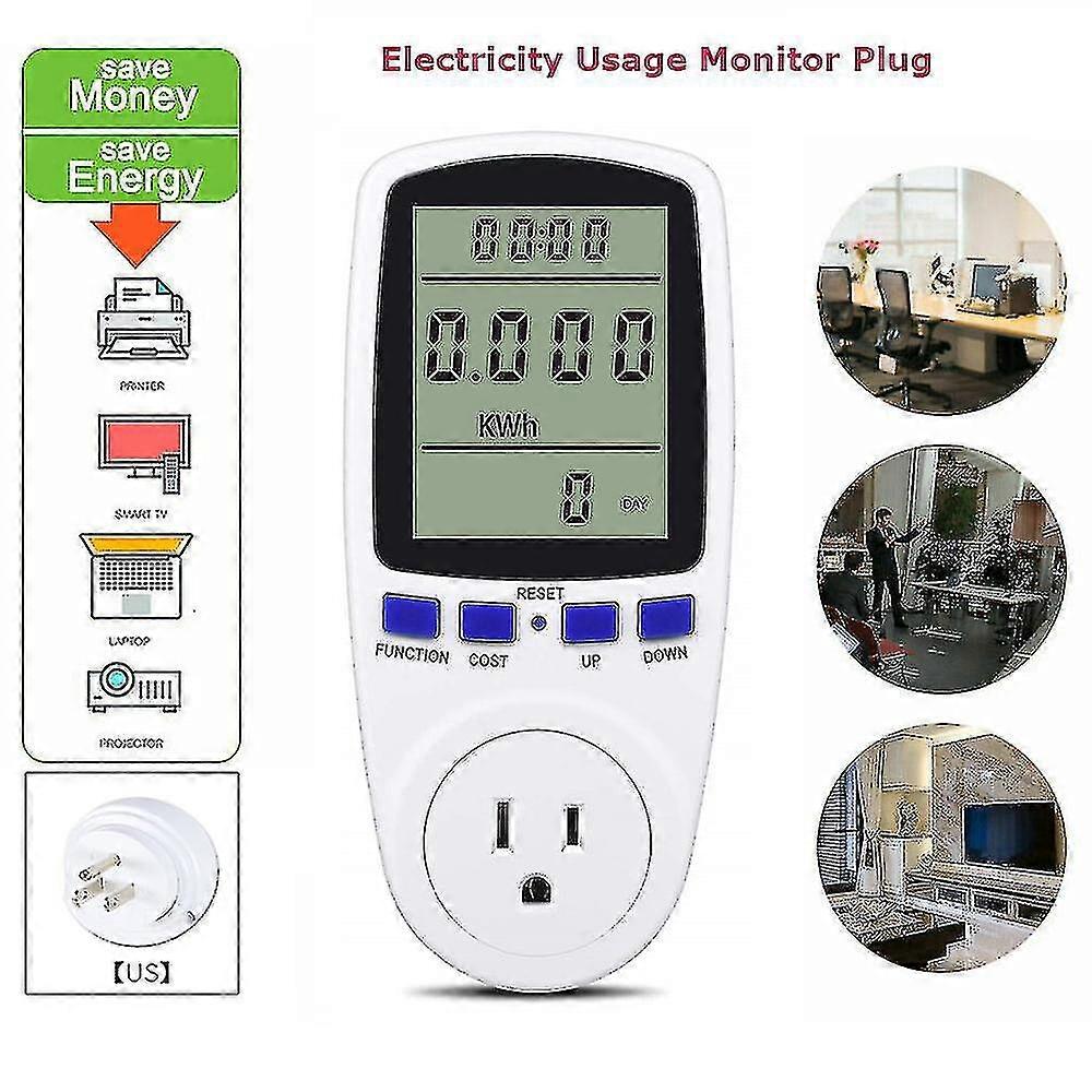 Electricity Usage Monitor Plug Power Watt Voltage Amps Meter With Digital Lcd, Overload Protection And 7 Display Modes For Energy Saving (no-backl