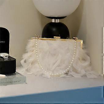 Women Ostrich Feather Clutch Bag Evening Handbag With Detachable Chain Strap