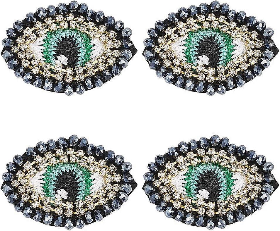 4 PCS Evil Eye Patches Sew On Egypt Evil Eyes Applique Patches Black Glass Rhinestone Eye Patches for Sewing Evil Eyes Embroidered Applique Patches fo