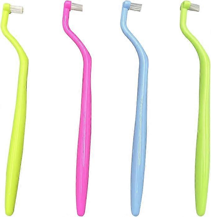 Orthodontic Toothbrush Small Tuft Toothbrush Tiny Compact Interspace Brush for Dental Implants, Braces and Teeth Detail Cleaning, 4 Pieces (4 Colors D