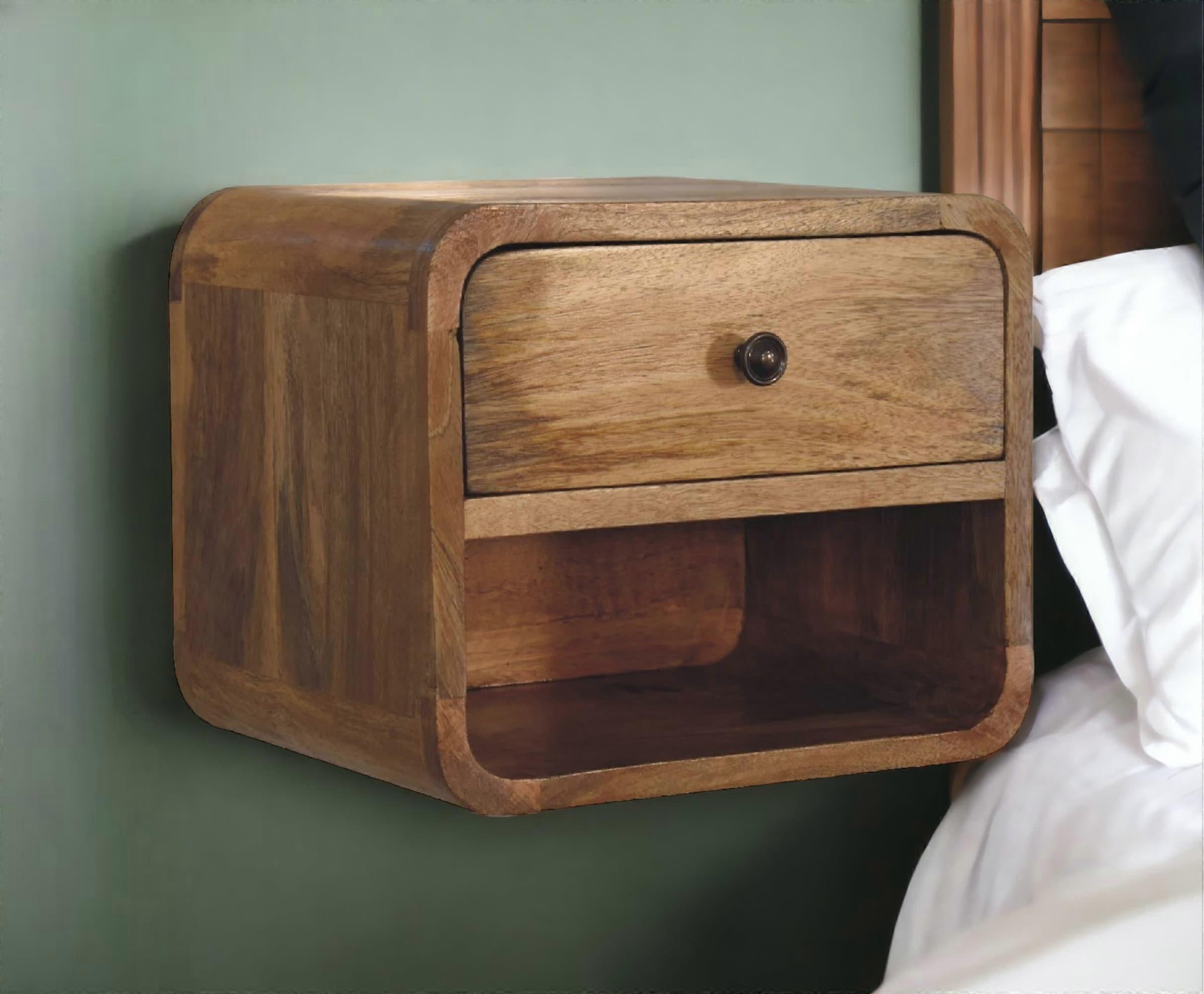 Small Curved Wall Bedside Unit With Drawer In Oak