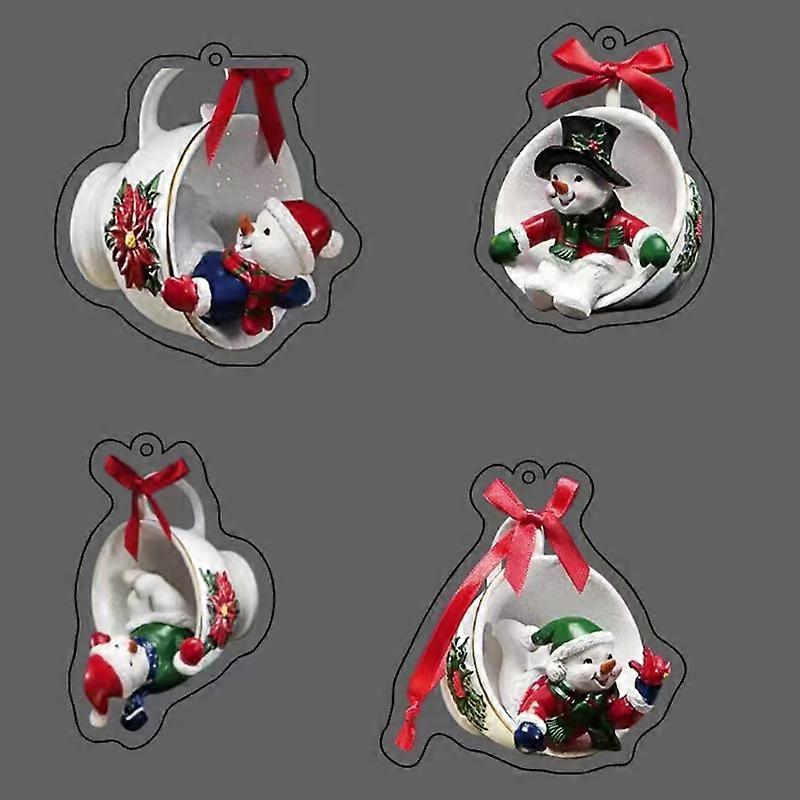 Cat And Snowman Family Tea Cup Ornament Painted Resin Crafts Creative