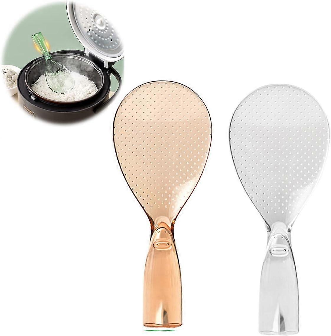 2 Pcs Transparent Non-Stick Rice Spatula with Non-Stick Rice Spoon, Non-Stick and Easy to Clean (White + Orange),2024 Ping