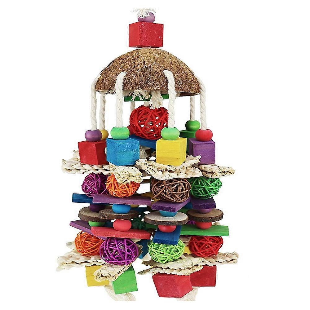 Parrot Bird Toys- Natural Wood Bird Block Toys Bird Chewing Toy Hanging Bird Bite Toys for Macaws