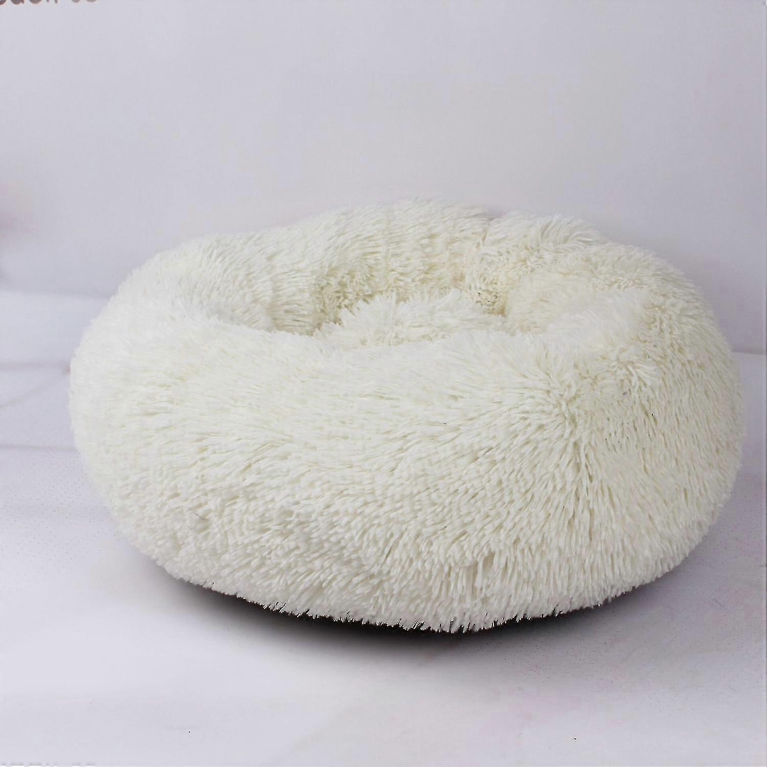(white) Pet Bed,dog Cat Round Warm Cuddler Kennel Soft Puppy Sofa Cushion Outer Diameter 40 Cm