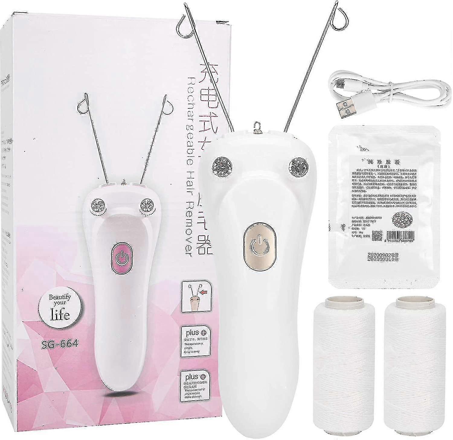 Cordless Electric Threading Hair Removal For Women, Rechargeable Electric Cotton Thread Epilator Facial Body Hair Removal Machine Device For Fast Remo