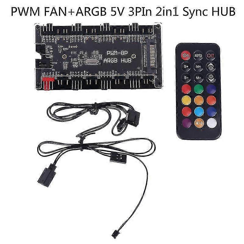 2-in-1 Pwm Fan Hub + Argb Wireless Remote Controller For Computer Cooling Fan