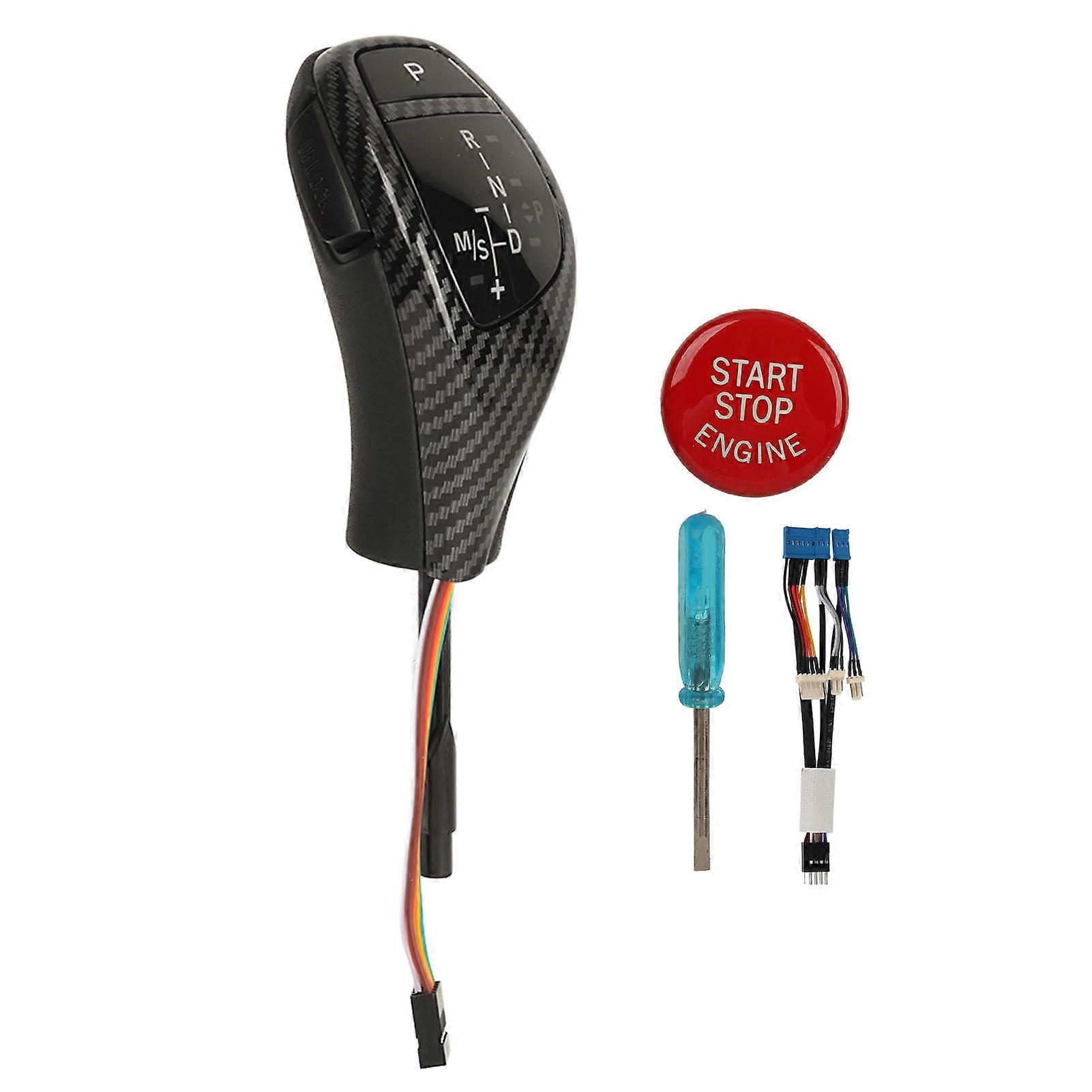 Automatic Gear Shift Knob Red Start Button LED Electronic Car Lever Handle Shifter Head Fit For 5 Series E60 E61 Carbon Fiber Style