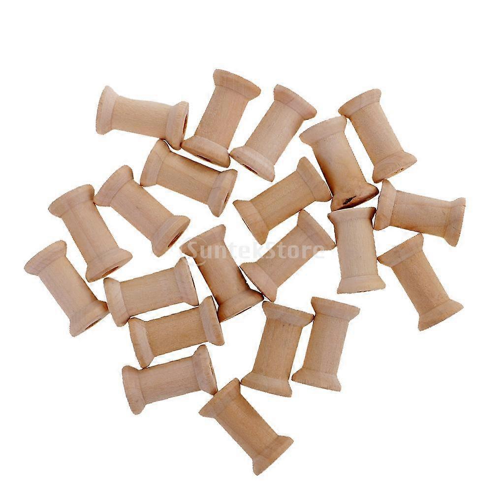 20 Pieces Natural Wooden Empty Spools for Wire Thread Bobbins Cord Coils - Wood, 30 x 22mm