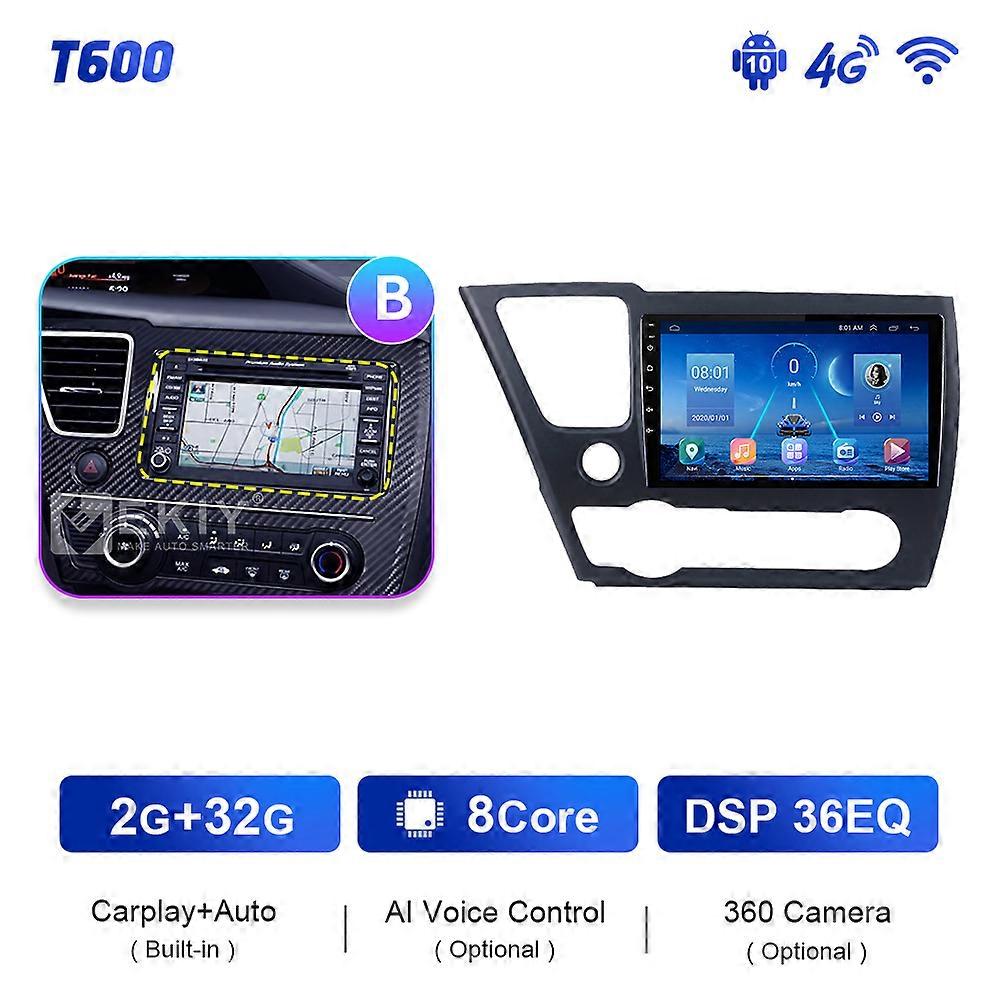 T900 8G 128G Android 10 Car Radio Multimedia Player For Honda Civic 9 2013 - 2016 GPS Navigation Stereo Auto 2 Din Unit DSP