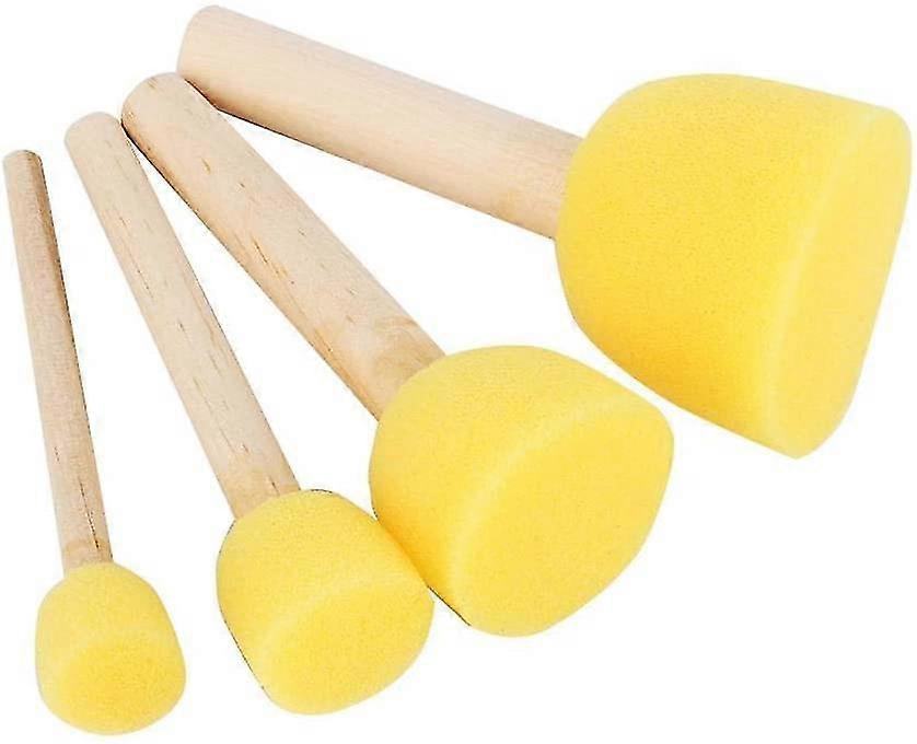 4pcs Round Sponge Brush, Foam Paint Brush Wooden Handle Foam Sponge Painting