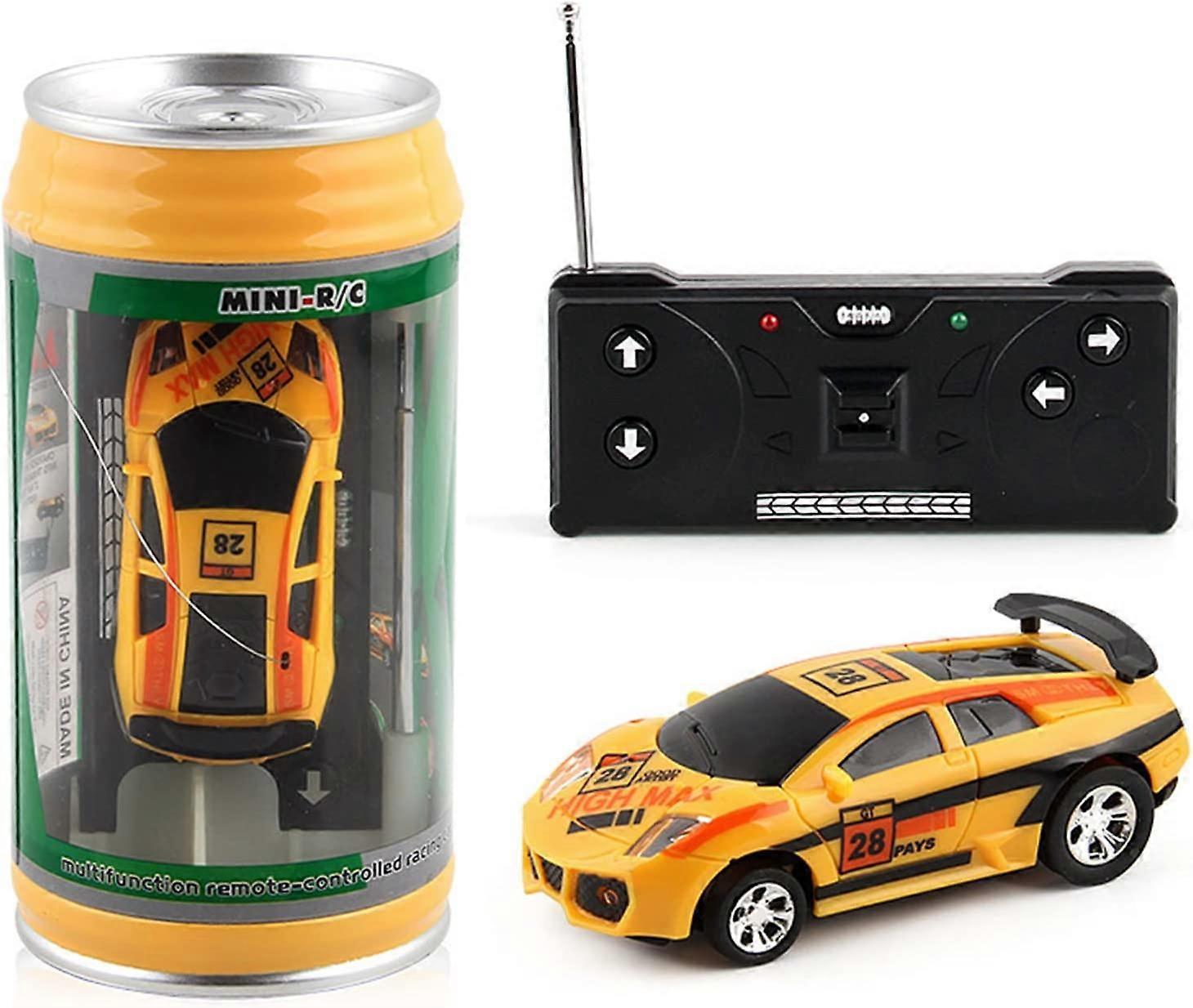Mini RC Mașină, 1 set Micro Tele Mașină cu Roadblocks Coke Cutii de Cocs Design Simulare Creativă Mașină de Curse Jucărie Copii Cadou Galben Mărime Unică