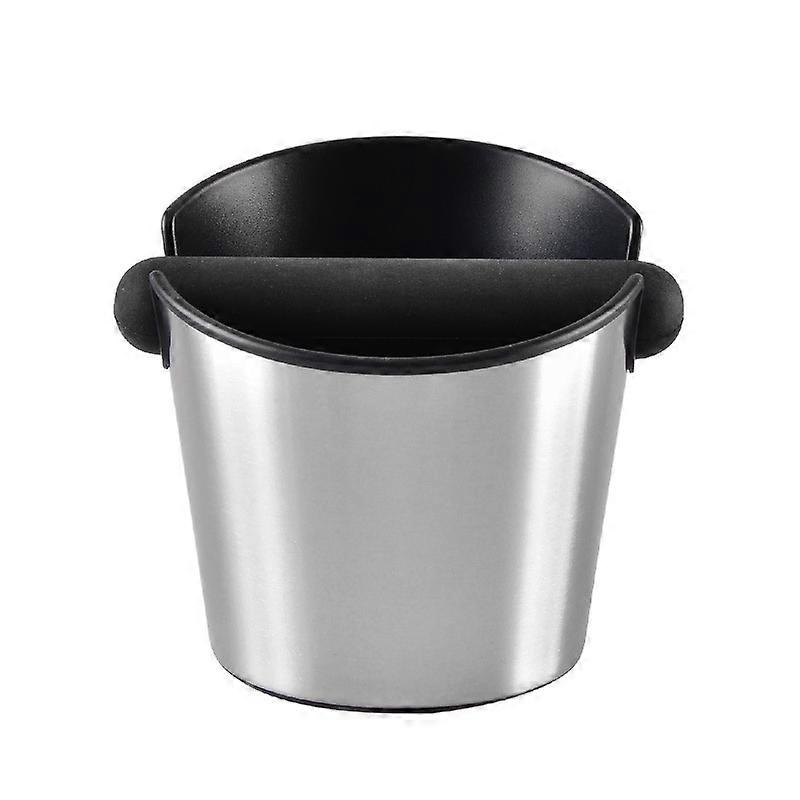 knock box, black coffee accessory Matte silver round - Knock Box for coffee grounds with special noise-absorbing percussion bar - ground coffee box ba