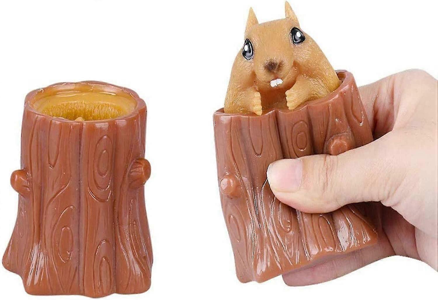 Squeeze Squirrel Cup Children's Toys, Evil Decompression Tree Stumps,rubber Fidget Toys,cute Miniature Telescopic Pen Holders, Weird Play Gifts For Gi
