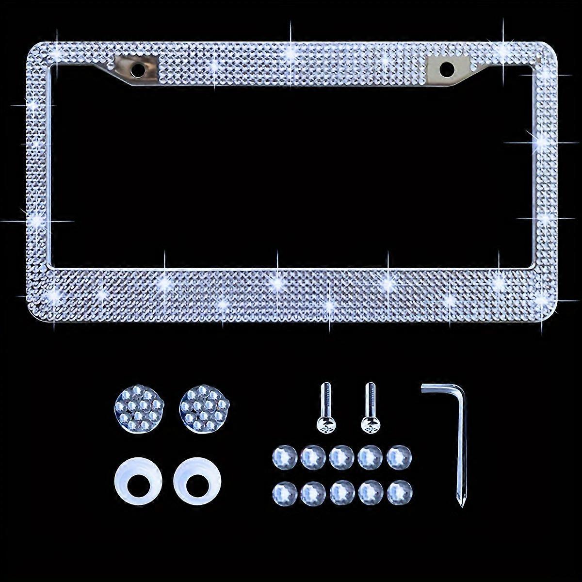 1pc/2pcs Shiny License Plate Frame Stainless Steel Car License Plate Holder Car Front Or Rear Plate Decor Multi-color Rhinestone