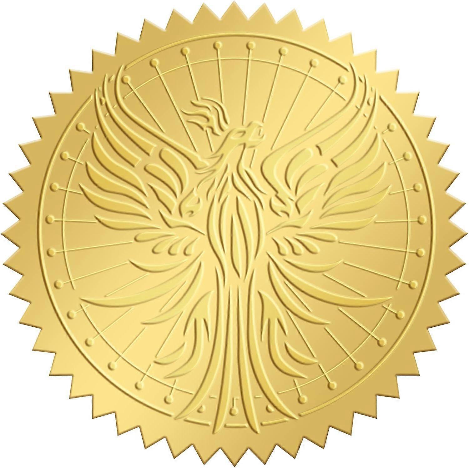 2" Gold Foil Sticker Phoenix 100pcs Certificate Seals Gold Embossed Round Embossed Foil Seal Stickers for Envelopes Invitation Card Diplomas Awards Gr