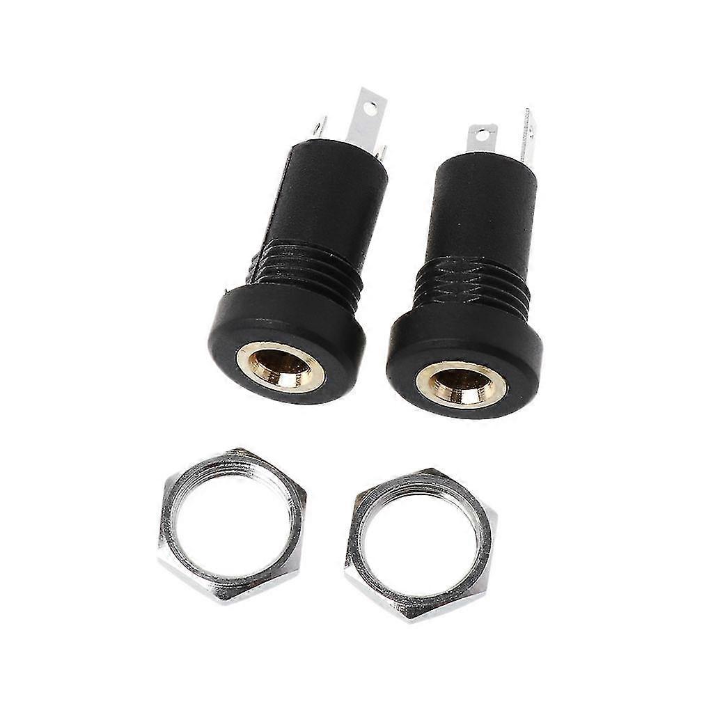 2x 3.5mm Audio Jack Socket 3 Pole Black Stereo Solder Panel Mount Gold With Nuts