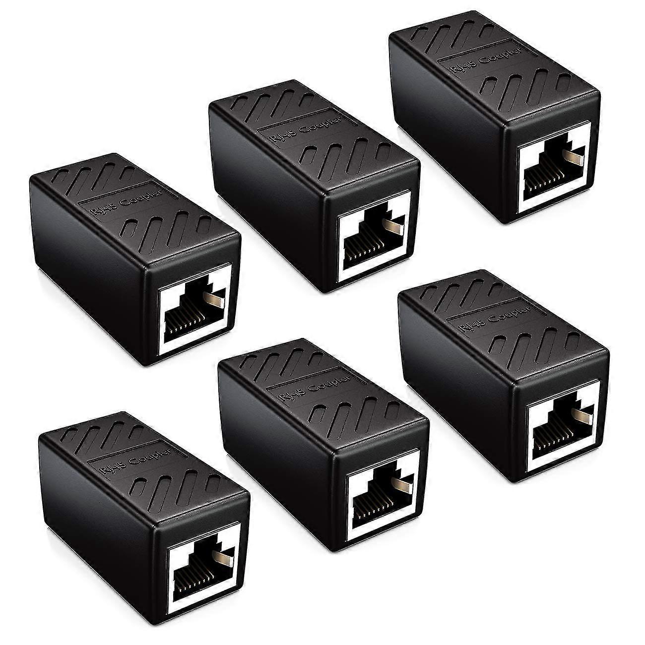 6x Cat6 Connector Coupler Rj45 Network Cable Black