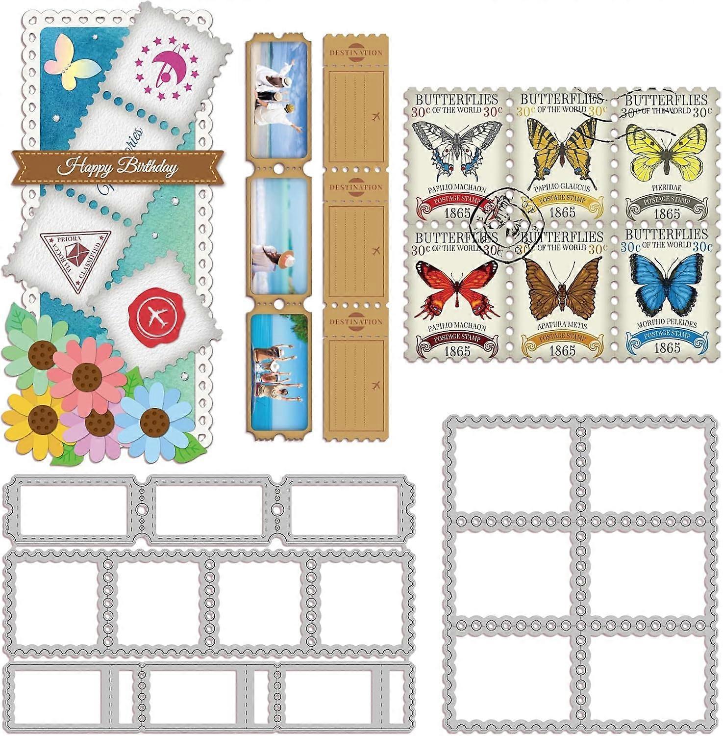 Stamp Frame Pattern Cutting Dies Postage Stamp Wave Edge Embossing Stencil Template Embossing Stencil Template Metal Crafting Dies Cutting DIY