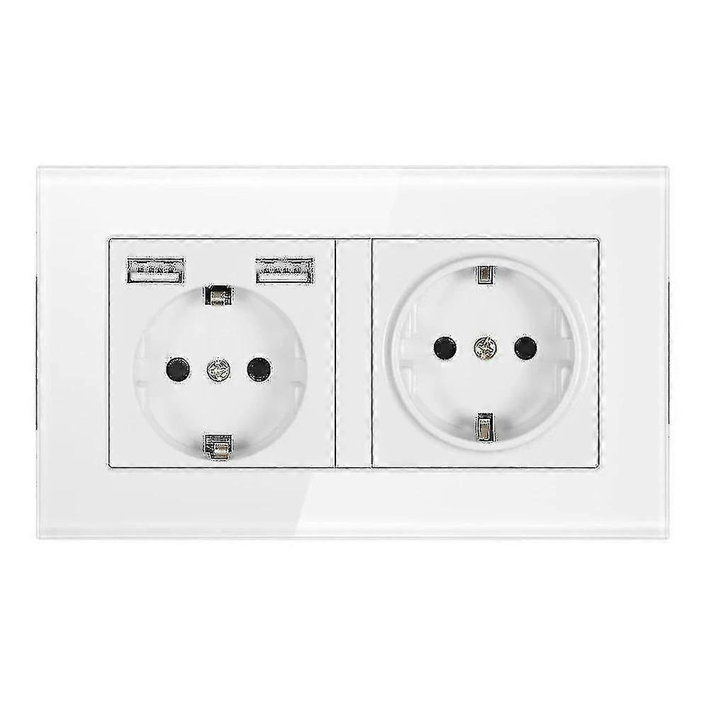 Eu Standard Grounded Electrical Socket With Usb Outlet Strip1pcs-white