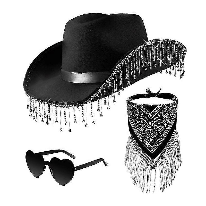 Rhinestone Hat, Fringe Hat Bandana Shape Sunglasses