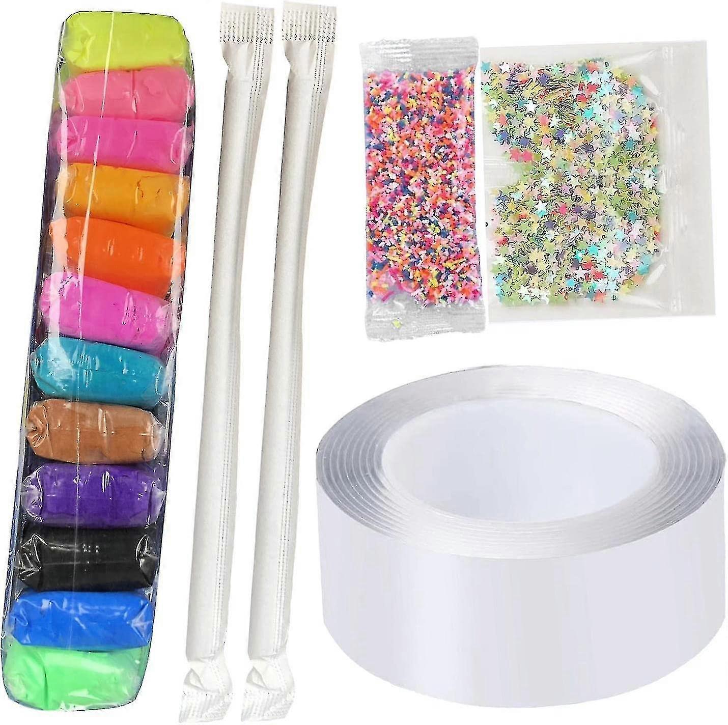 Clear Nano Tape, Removable 12 Color Clay, Non-staining Diy Crafts For Handmade Balls, 1mm 2m With Sequins, As Described