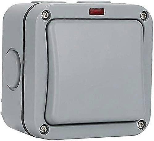 Waterproof Outdoor Switch - Control Switch - Indicator Light - 20A - IP65 Suitable for Garden, Workshop, Balcony, Gray